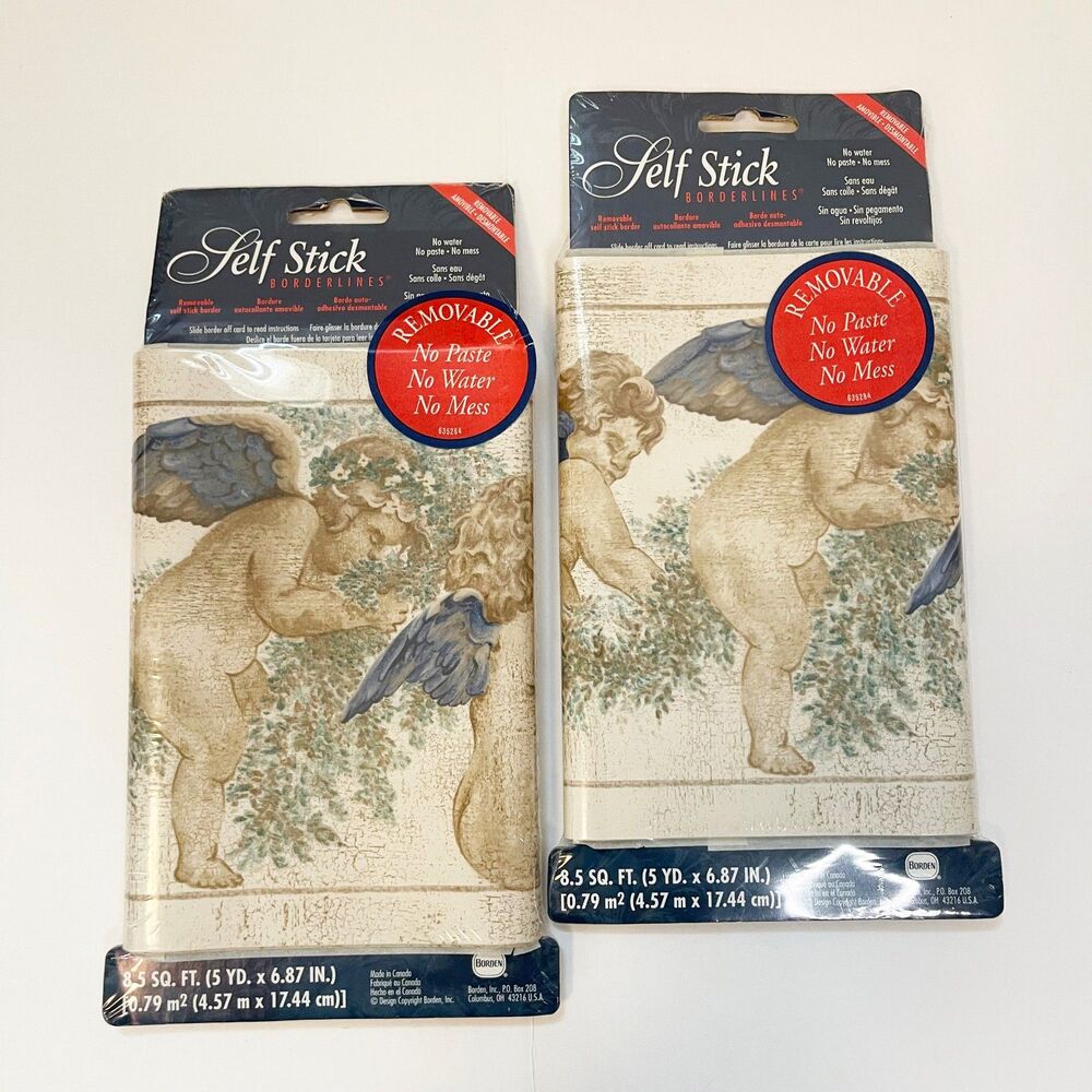 Vintage Cherub Angel Self Stick Wallpaper Border Lot of 2 Rolls Removable 1993